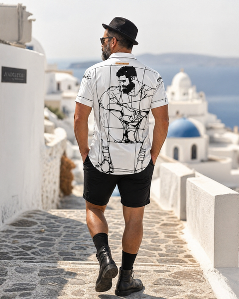 Man Study, All-Over Printed Imitation Silk Short-Sleeve Shirt