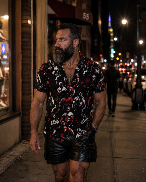 In the Dark Room, All-Over Printed Imitation Silk Short-Sleeve Shirt