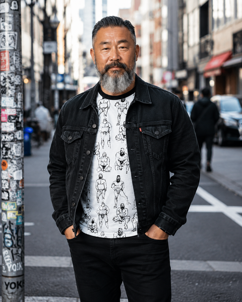 Doodled Men, All Over Printed Cotton T-shirt