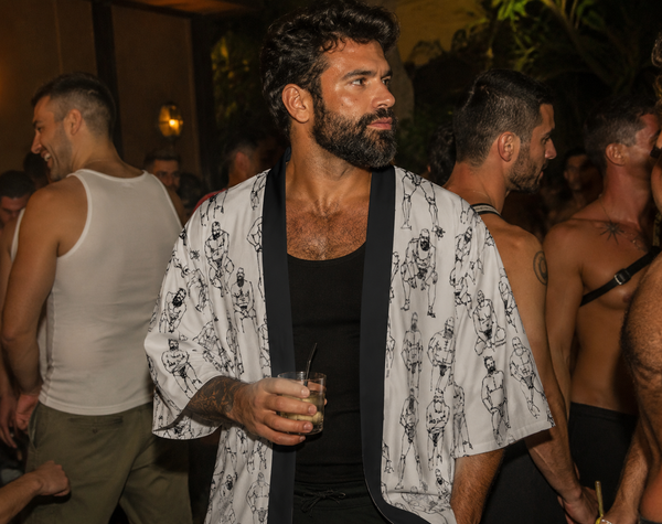 Doodled Men, All-Over Printed Kimono Shirt