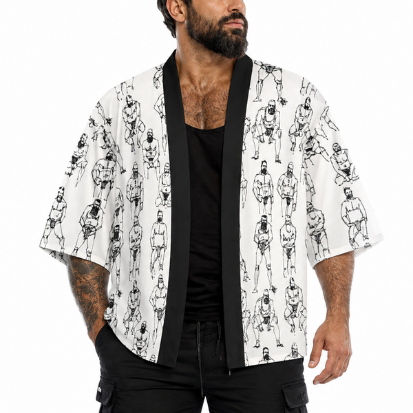Doodled Men, All-Over Printed Kimono Shirt