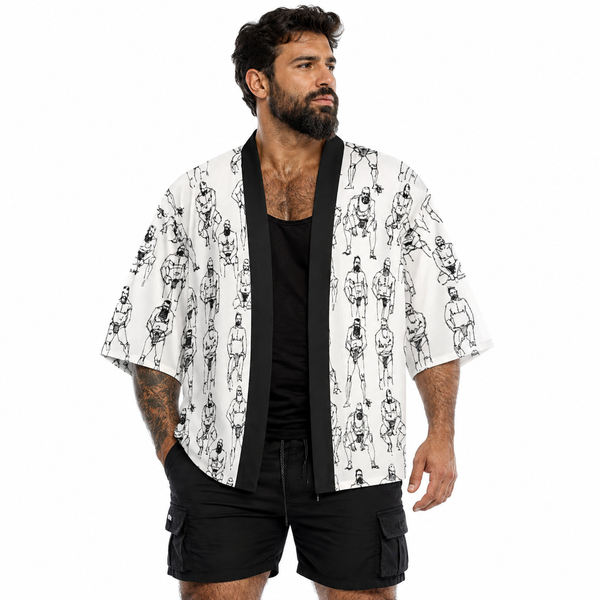 Doodled Men, All-Over Printed Kimono Shirt