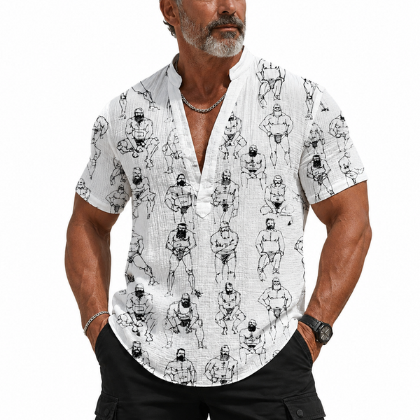 Doodled Men, All-Over Printed Men's Henley Shirt