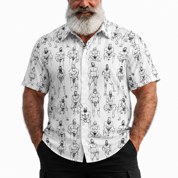 Doodled Men, All-Over Printed Cotton poplin short sleeve shirt