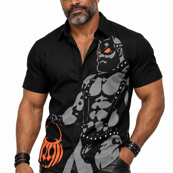 Trick or Treat 2, All-Over Printed Imitation Silk Short-Sleeve Shirt