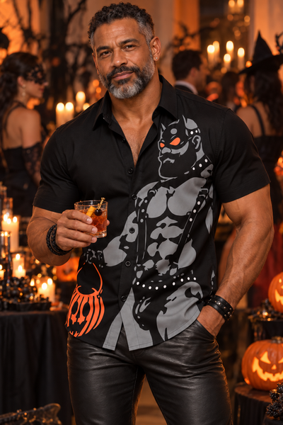 Trick or Treat 2, All-Over Printed Imitation Silk Short-Sleeve Shirt