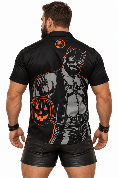 Kink or Treat, All-Over Printed Imitation Silk Short-Sleeve Shirt