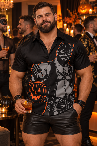 Kink or Treat, All-Over Printed Imitation Silk Short-Sleeve Shirt