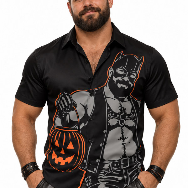 Kink or Treat, All-Over Printed Imitation Silk Short-Sleeve Shirt