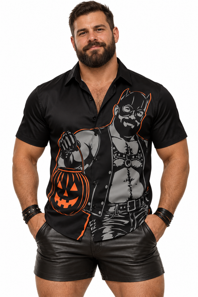 Kink or Treat, All-Over Printed Imitation Silk Short-Sleeve Shirt