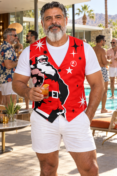 Santa 2026 Red, All-Over Printed Classic Formal Vest