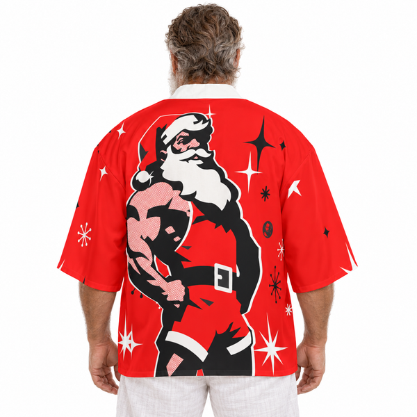 Santa 2026 Red, All-Over Printed Drop-shoulder Kimono Shirt