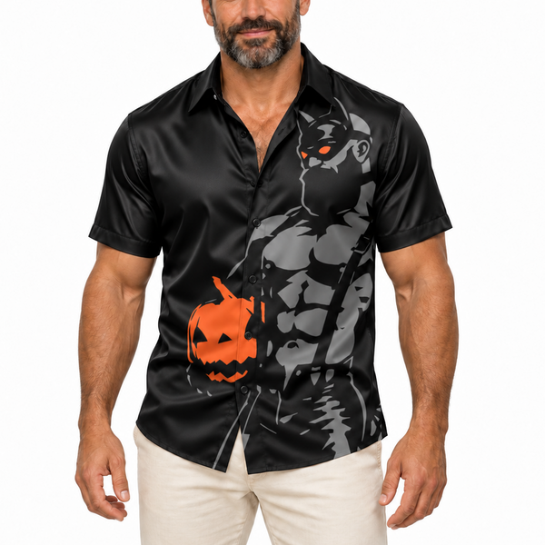 Trick or Treat 1, All-Over Printed Imitation Silk Short-Sleeved Shirt