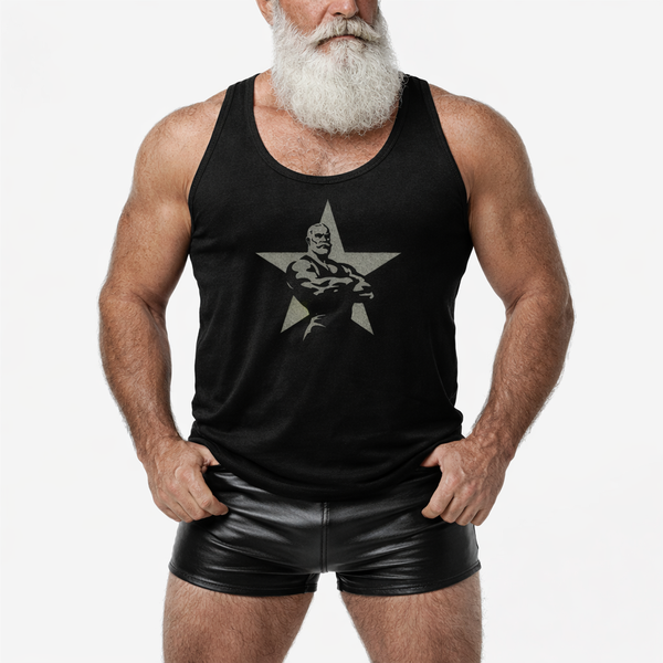 Silver Star, hand printed on black Tshirts and Tank Tops