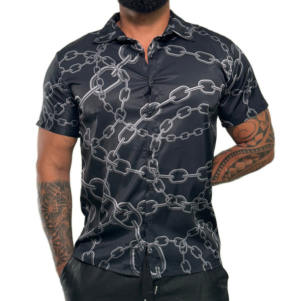 In Chains, All-Over Printed Imitation Silk Short-Sleeve Shirt