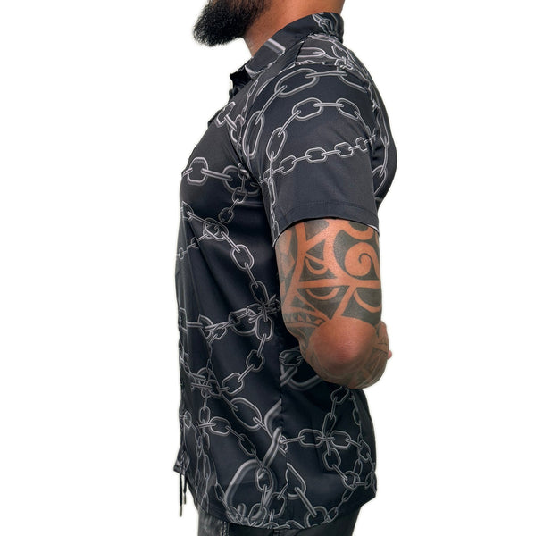 In Chains, All-Over Printed Imitation Silk Short-Sleeve Shirt