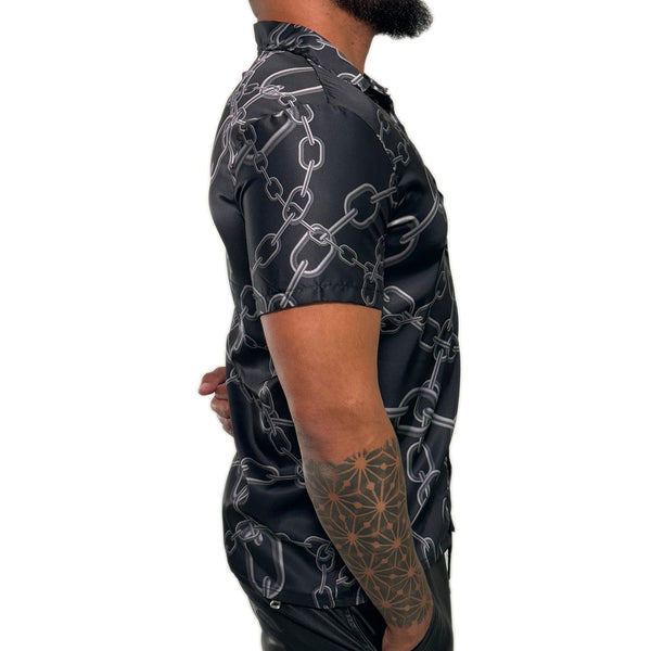 In Chains, All-Over Printed Imitation Silk Short-Sleeve Shirt