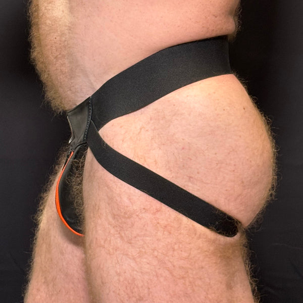 Icon Leather Jockstrap, front zipper (orange piping)