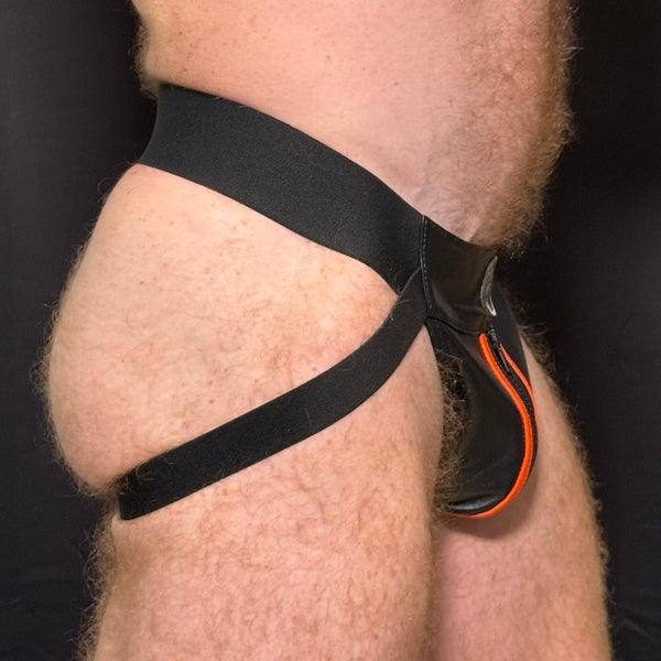 Icon Leather Jockstrap, front zipper (orange piping)
