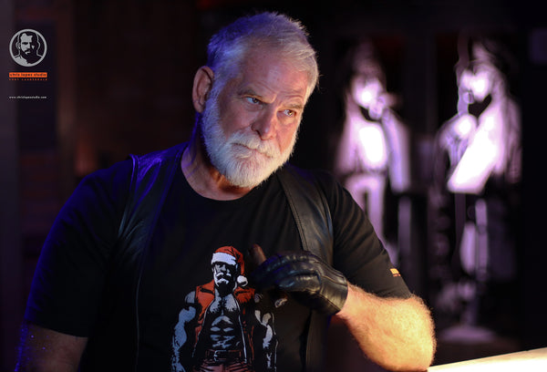 Leather Santa, hand printed T-shirt and Tank Top