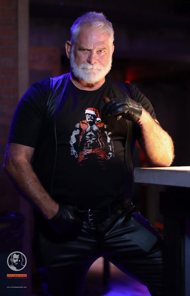 Leather Santa, hand printed T-shirt and Tank Top