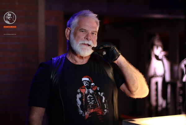 Leather Santa, hand printed T-shirt and Tank Top