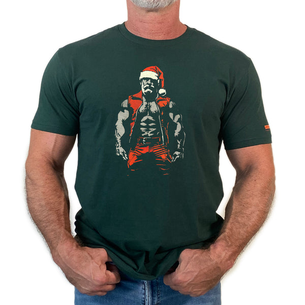 Leather Santa, hand printed T-shirt and Tank Top