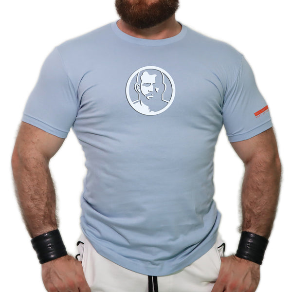 Icon, Rubber Patch on Light Blue Tshirt