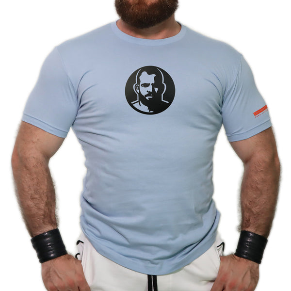 Icon, Rubber Patch on Light Blue Tshirt