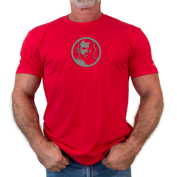 Icon, Rubber Patch on Red Tshirt