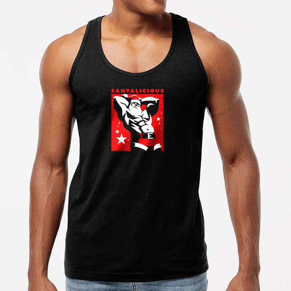 Santalicious, hand printed T-shirt and Tank Top.