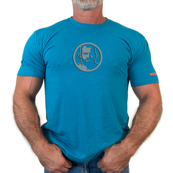 Icon, Rubber Patch on Teal Tshirt
