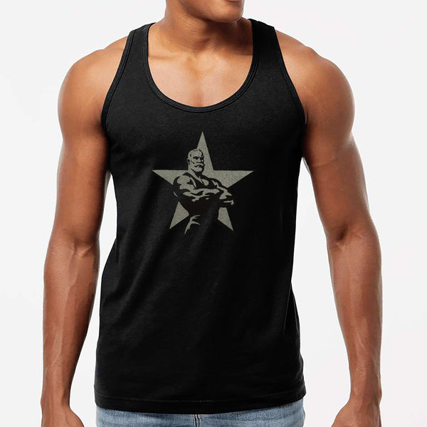 Silver Star, hand printed on black Tshirts and Tank Tops