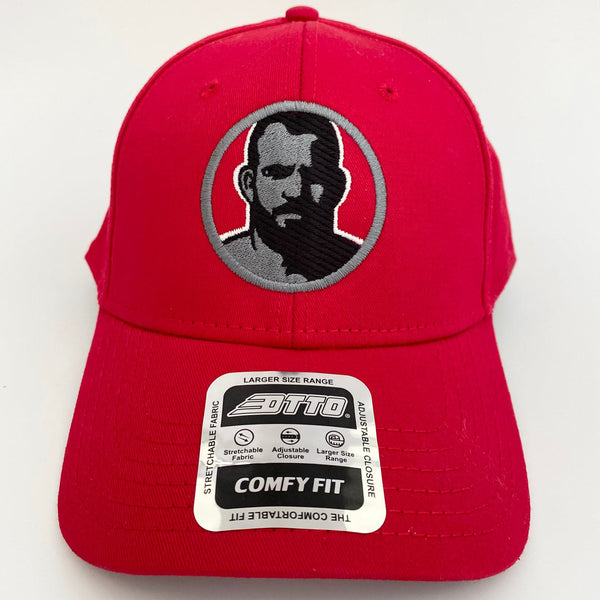 Man Icon embroidered on red baseball Cap
