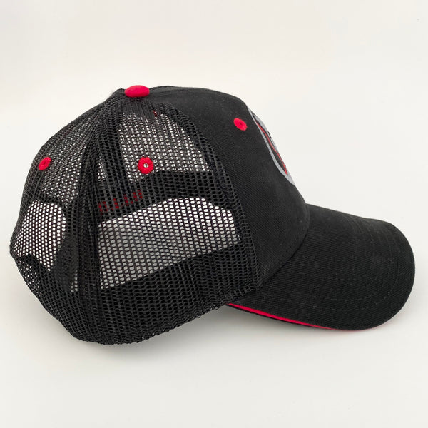 Man Icon embroidered 2.5on black & red trucker Cap