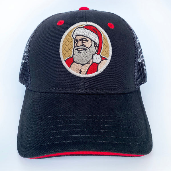 Santa 2022 embroidered on black and red trucker Cap