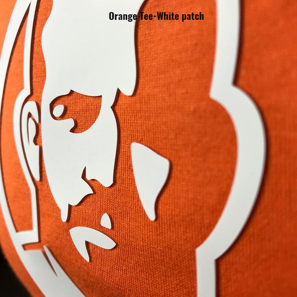 Rubber Man Icon Patch on Orange Tshirt & Tank Top
