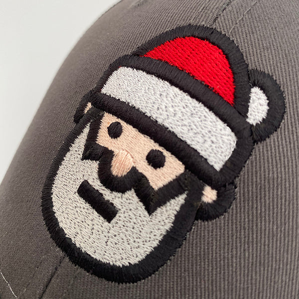 Santa Icon embroidered on gray & black mesh baseball Cap